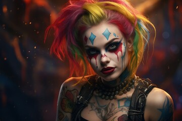 Colorful punk rock makeup and hairstyle - obrazy, fototapety, plakaty