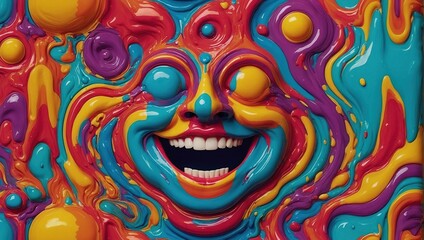 Fototapeta premium Experience the whimsical delight of a vibrant psychedelic pattern featuring a melting smiling and colorful cartoon face This retro inspired design exudes a playful charm