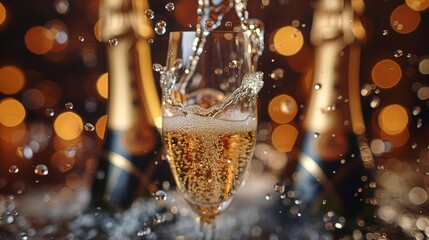 A detailed shot of a champagne cork popping, celebration blurred behind