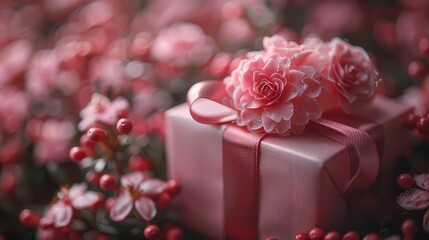 A beautifully wrapped present, soft-focus celebration background