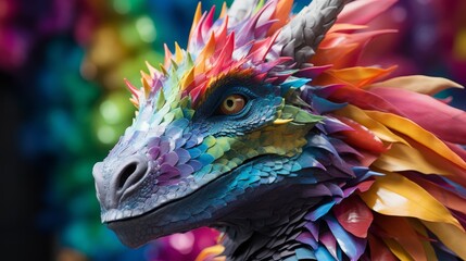 Obraz premium Colorful fantasy dragon head close-up