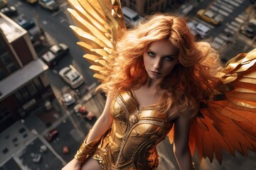 Fototapeta premium golden superhero costume with wings