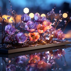 Beautiful bouquet of flowers on the table in the evening.