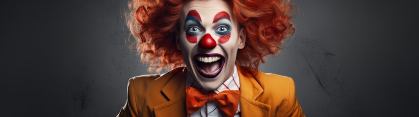Scary clown with red hair and makeup