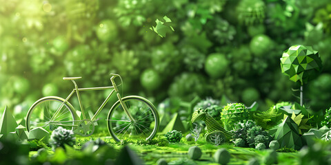 A green bike in a forest with a green tree in the background, Celebrate World Bicycle Day with this...