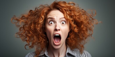 Surprised woman with curly red hair