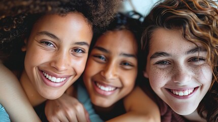 Obraz premium Mother's Day celebration moment, natural family, three generations together, young mothers deeply embrace their lovely children, full of laughter and smiles, warm family intimate interaction in a rela
