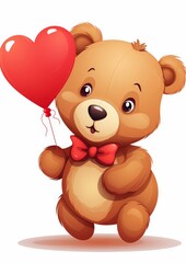 Obraz premium cute teddy bear holding heart-shaped balloon