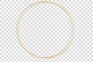 hand drawn gold circle, sketch lines. Vector circular doodle frame, doodle golden circles Isolated on white background