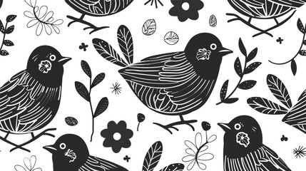 Sticker monochrome pattern of caricature bird vector