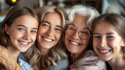 Mother's Day celebration moment, natural family, three generations together, young mothers deeply embrace their lovely children, full of laughter and smiles, warm family intimate interaction in a rela