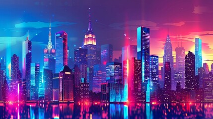 Vibrant Skyscraper Cityscape at Night
