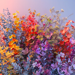 3d rendered photos of a harmonious color palette inspired by the nature accompanied by complementary colors made with generative AI
