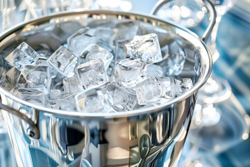 Stainless Steel Ice Bucket full of ice cubes