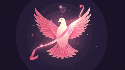 Symbol dove with breast cancer ribbon in the peak vector