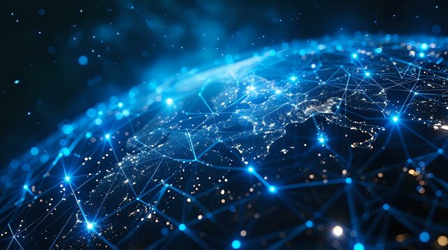 Cutting-Edge Technology: Abstract Digital Network on Global Sphere