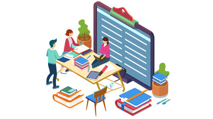 Business training or courses concept. Design for web banner, infographics, hero images. Flat isometric vector illustration on white background. Training new employees for a job. Infosession.