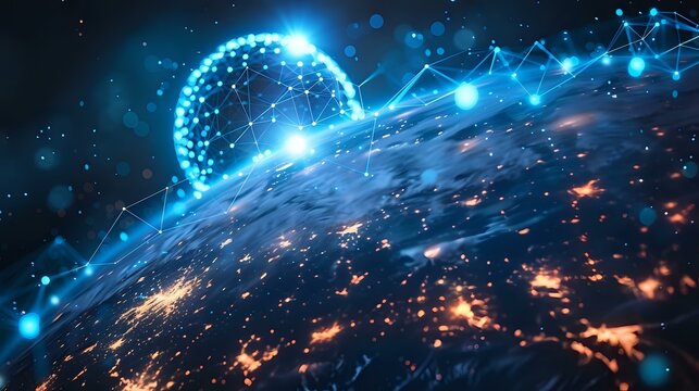 Data Flow Visualization: Futuristic Earth Globe with Glowing Connections