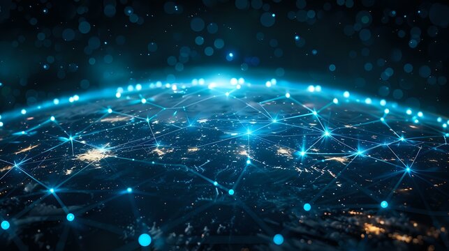 Digital Networked Globe: Abstract Earth Sphere with Glowing Lines
