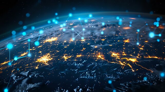 Digital Networked Globe: Abstract Earth Sphere with Glowing Network