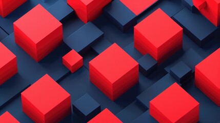 Vibrant red cubes randomly positioned on a navy block surface for a striking effect.