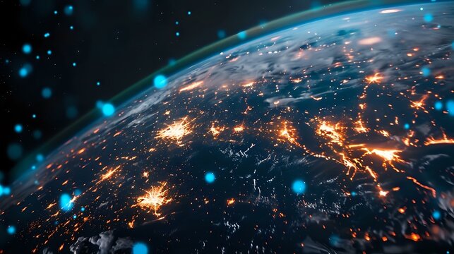 Global Digital Network: Futuristic Earth Globe with Glowing Connections