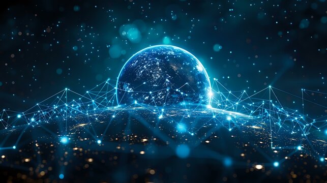 Digital Connectivity: Illuminated Globe with High-Tech Network