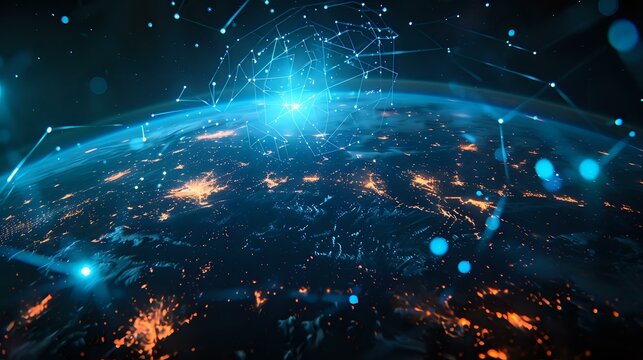 High-Tech Connectivity: Illuminated Globe with Digital Nodes