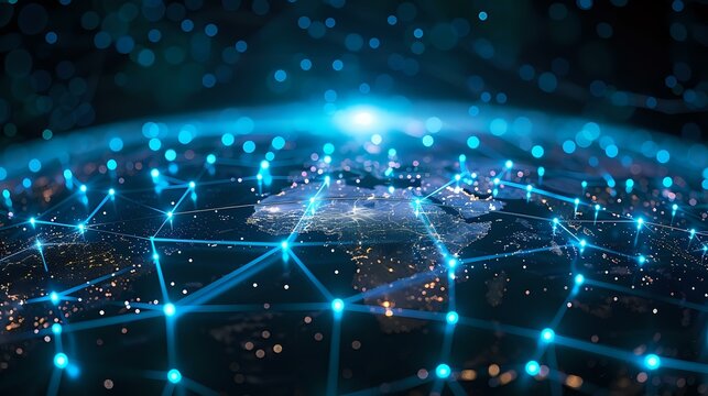 Global Data Flow: Abstract Digital Network on Earth Globe