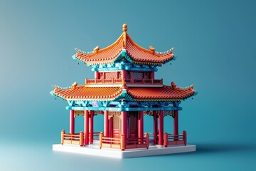 Fototapeta premium 3d illustration of chinese ancient building model on background