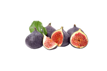 PNG,Fresh figs with leaves, isolated on white background