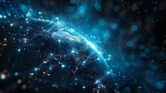 Digital Connectivity: Illuminated Globe with High-Tech Network