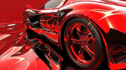 Car paint finish with an abstract flame pattern in red and black.