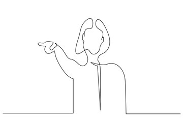 serious manager female teacher pointing index finger showing warning one line art design vector