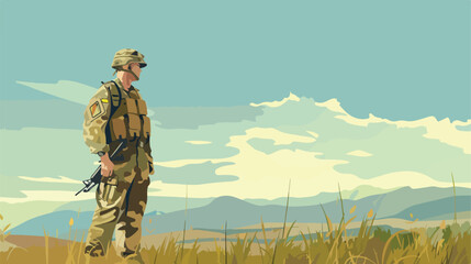 Veteran military man with uniform in the field Vector