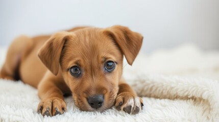 Adorable puppy with expressive eyes on a white background
