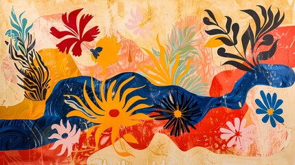 Orange and blue floral plant illustration poster background