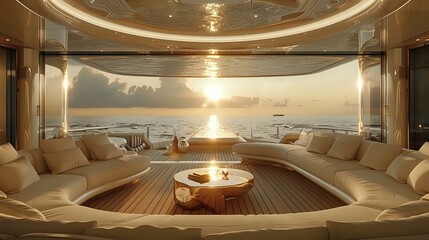 Yacht Sunset Serenity: Luxury Interior View