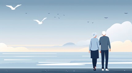 Obraz premium A couple is walking on a pier by the ocean