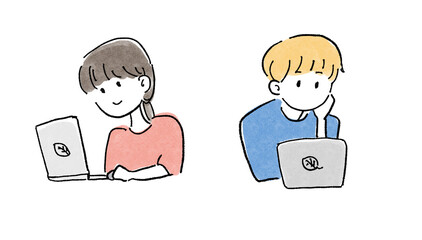 パソコンで調べ物をする人のイラスト