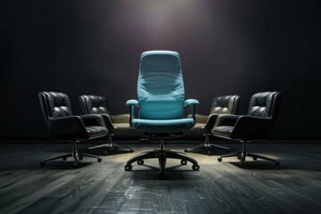 Regular chairs arranged in a row, and a distinctive gaming chair. The concept of convenience and...