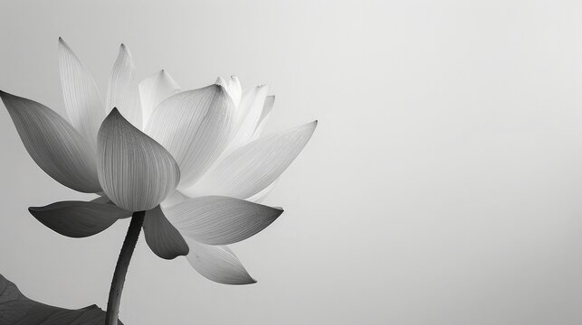 Lotus flower black and white isolated on white background with Clipping Paths, lotus is considered sacred flower for worshiping,Ink painting of Lotus flower,black and white lotus

