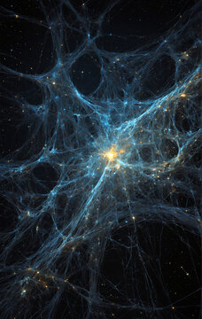 The cosmic web, the vast network of filaments and voids that connect galaxies across the universe.