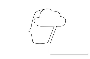 human head face cloud mind think sign one line art design vector