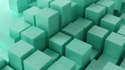 Soft teal cubes arranged in a gradient on a seafoam green block background, perfect for a soothing ambiance.