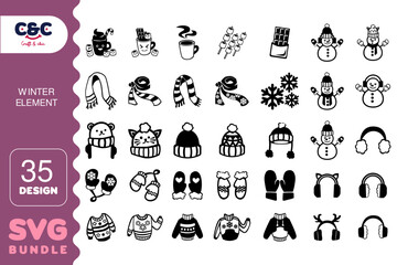  Set of Winter Element Silhouette Icons SVG Design Files