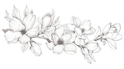Magnolia branch engraving illustration, Scratch board style imitation, Hand drawn image,Hand drawn orchids phalaenopsis sketch illustration,Ink painting for your design