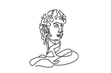 male roman greek statue head face detail realistic one line art design vector