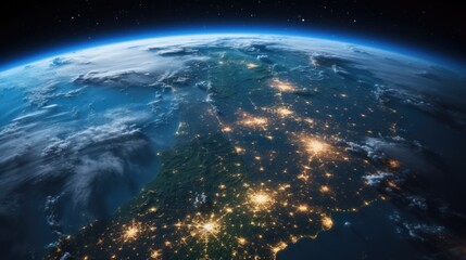 Fototapeta premium Earth seen from space shot galaxy view glowing stars