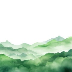 Green tones watercolor mountain range on white background with copy space display products blank copyspace for design text photo website web banner 